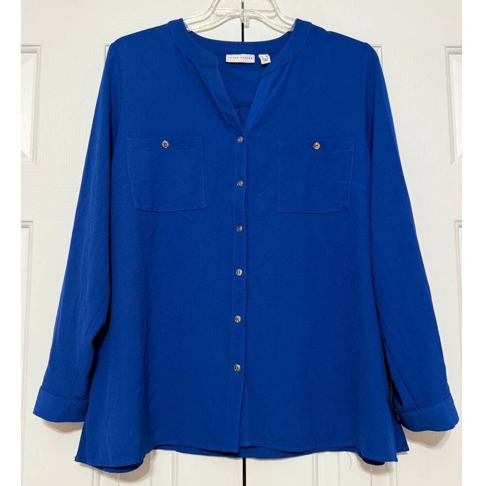 Susan Graver Royal Blue Long Sleeve Blouse, Size 16